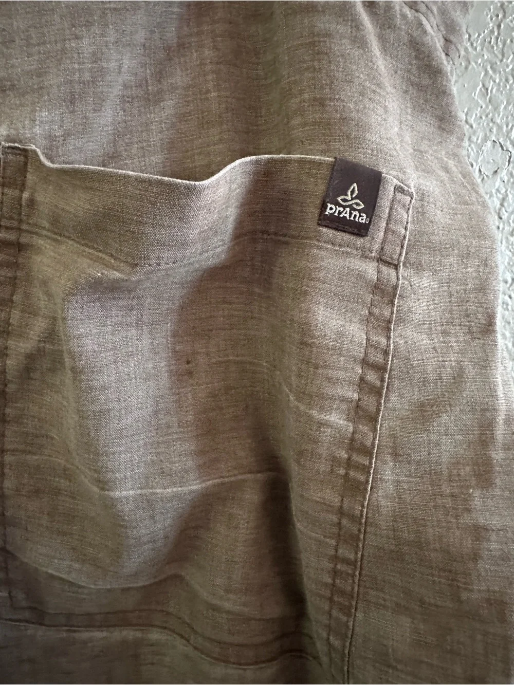 prAna XL Hemp Blend Drawstring Pants Taupe Straight Leg Pull On Outdoor Travel